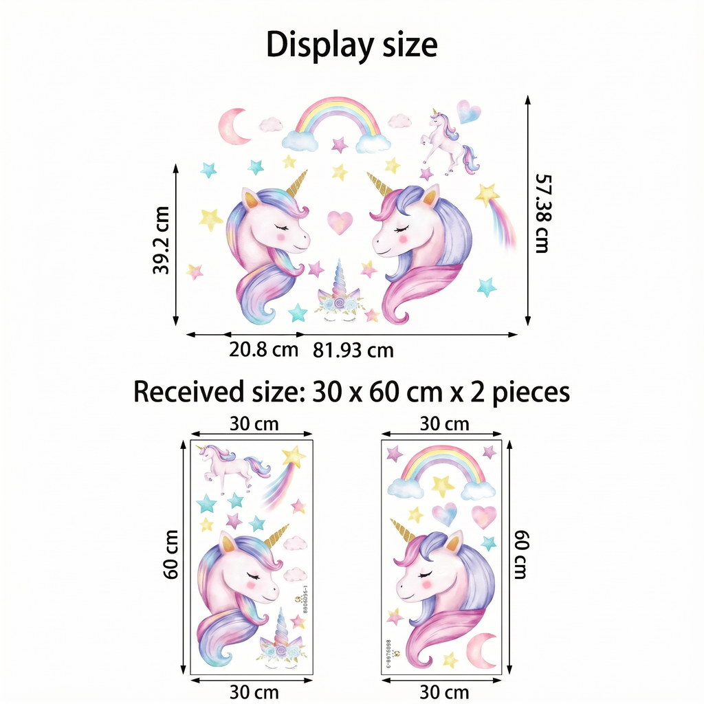 Unicorn Bust Wall Stickers - dimensions