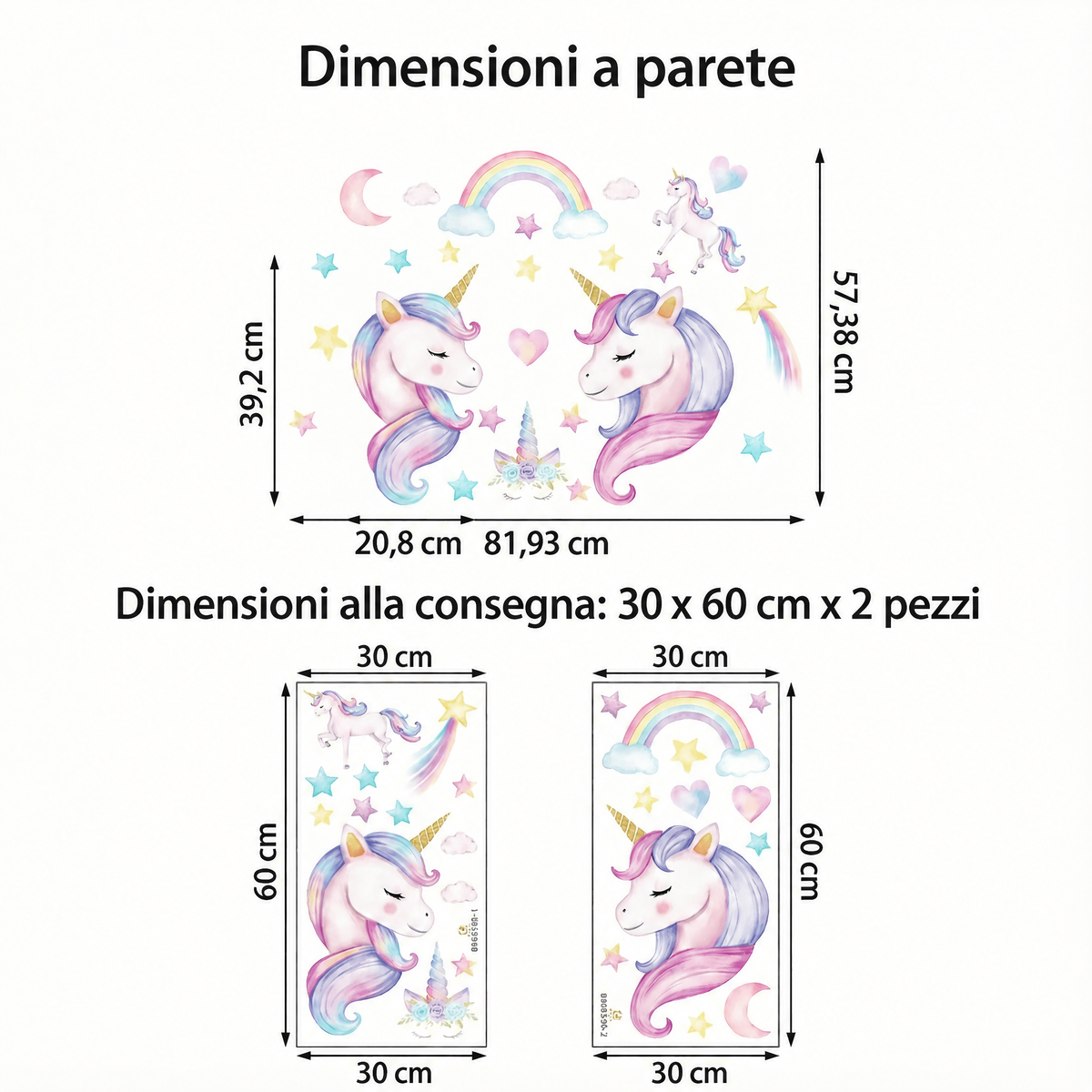 Adesivi murali busto di unicorno - Dimensioni