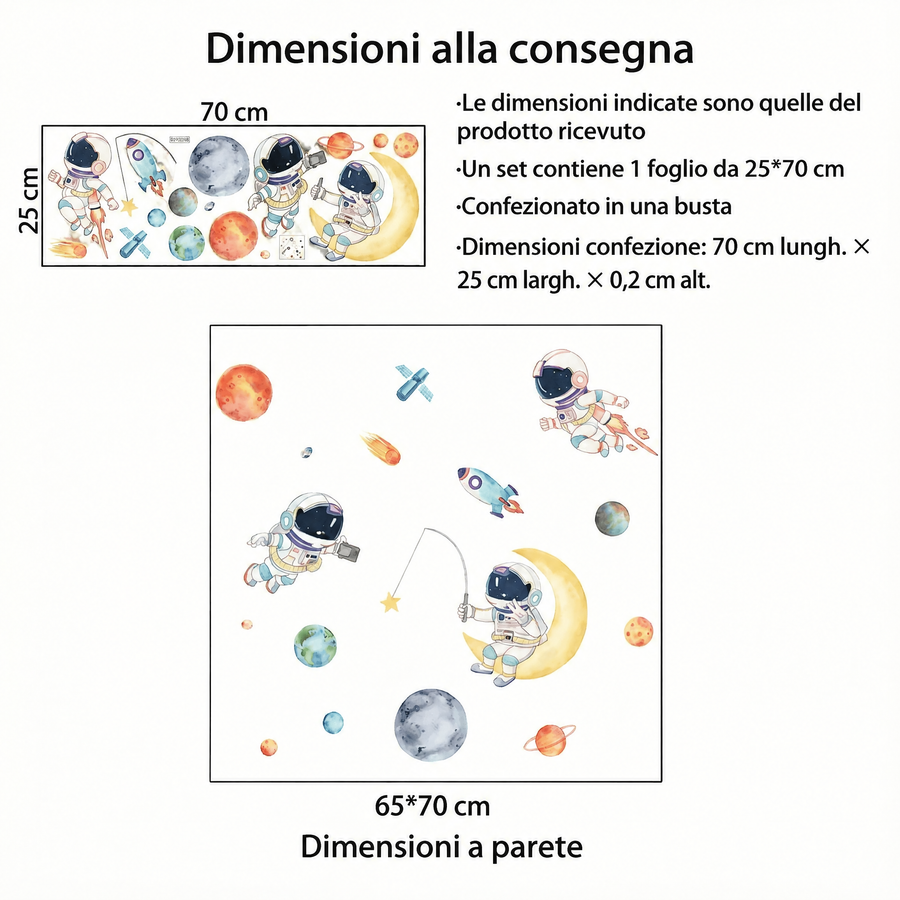 Il foglio che ricevi a confronto con il motivo applicato: Adesivi murali astronauta per cameretta
