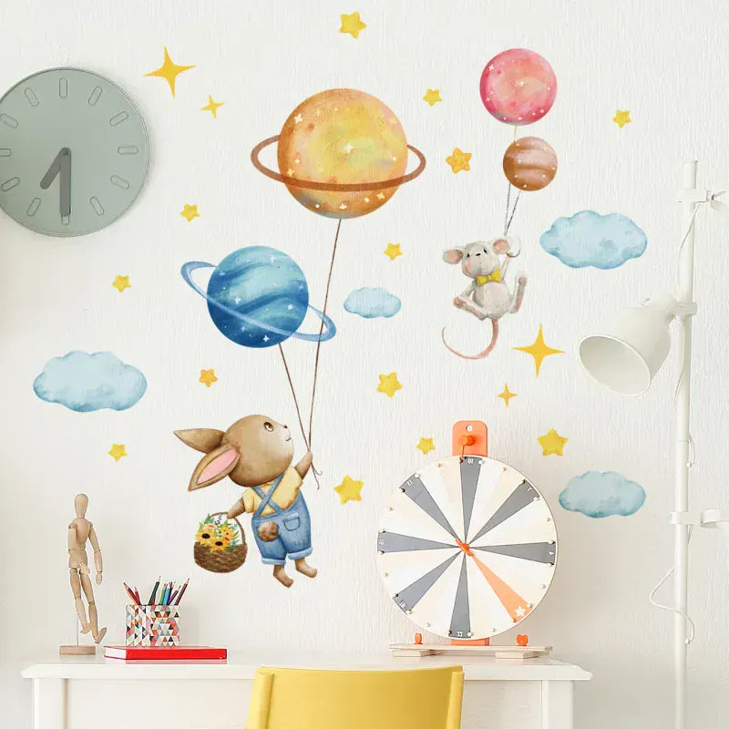Stickers Muraux Chambre Enfant Lapin et Planètes
