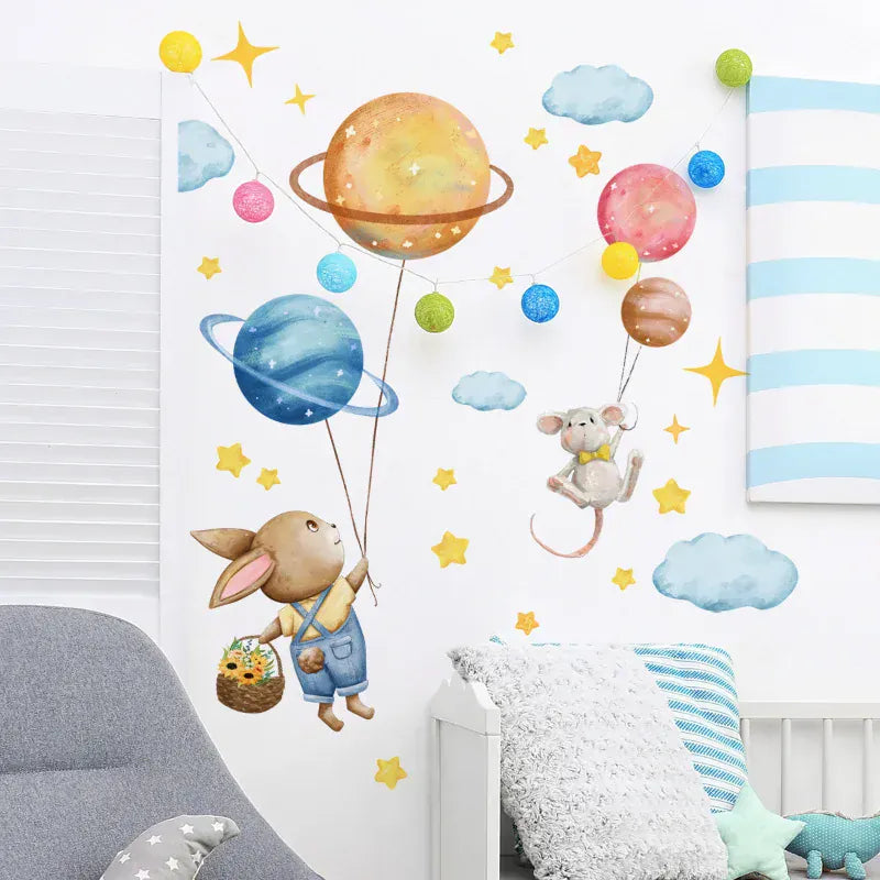 Stickers Muraux Chambre Enfant Lapin et Planètes