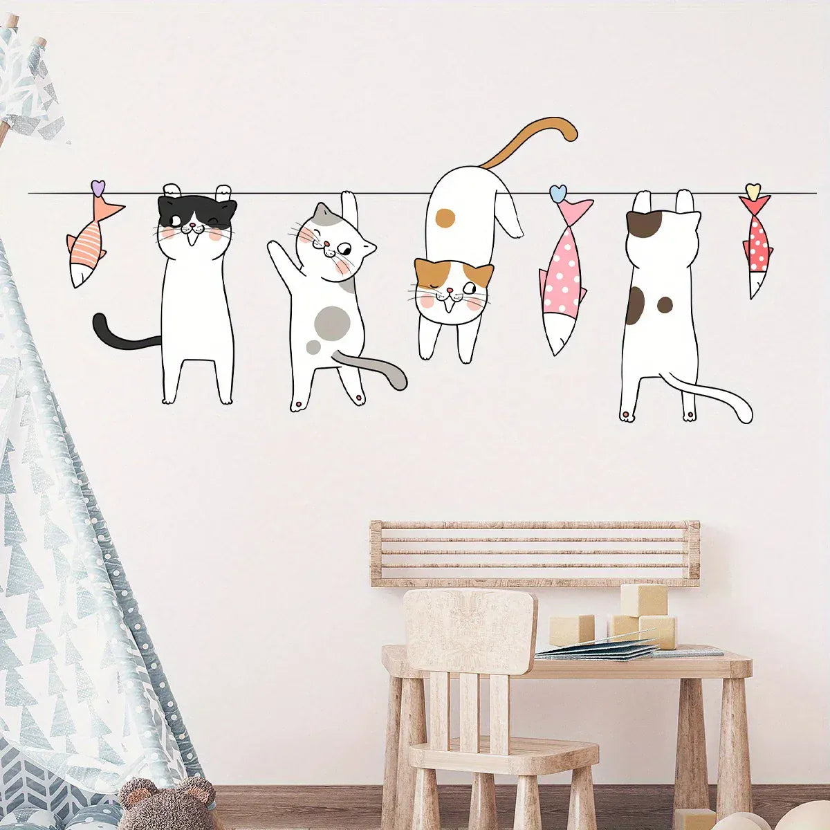 Stickers Muraux Chat Fil à Linge