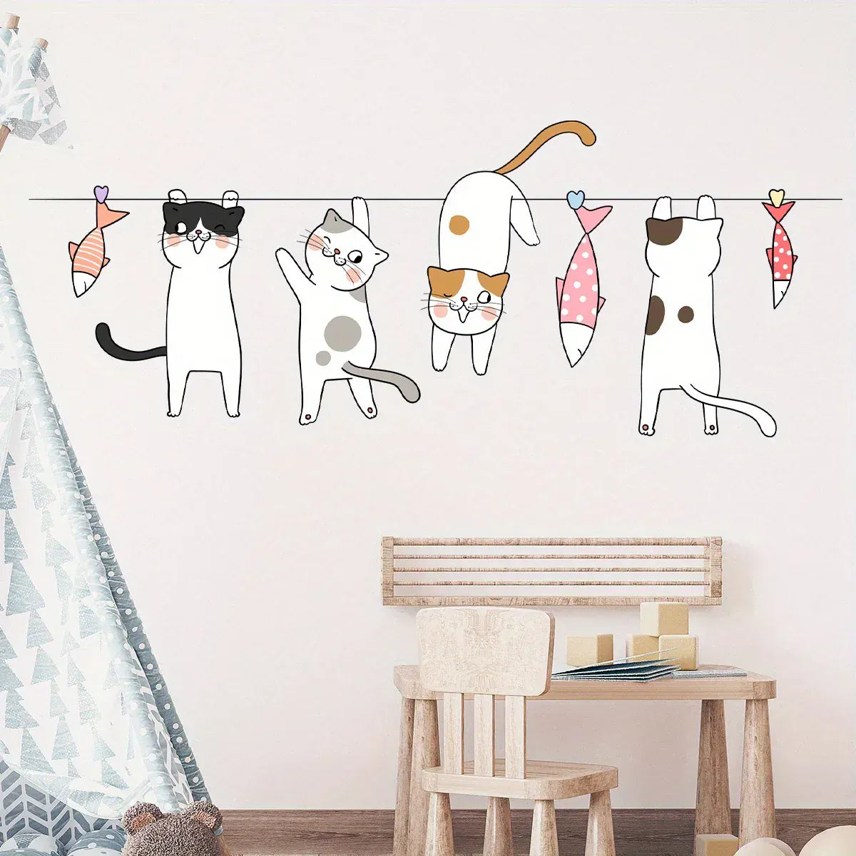 Stickers Muraux Chat Fil à Linge
