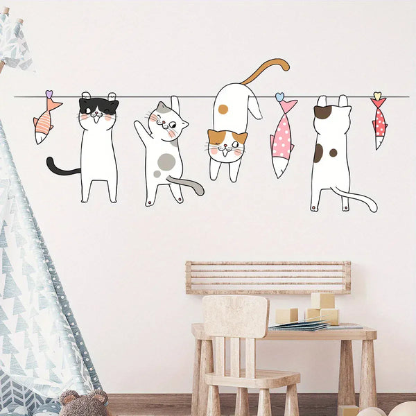 Stickers Muraux Chat Fil à Linge