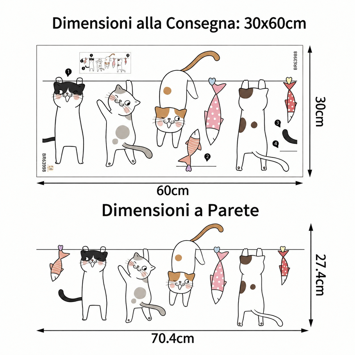 Adesivi murali gatti sul filo del bucato - Dimensioni