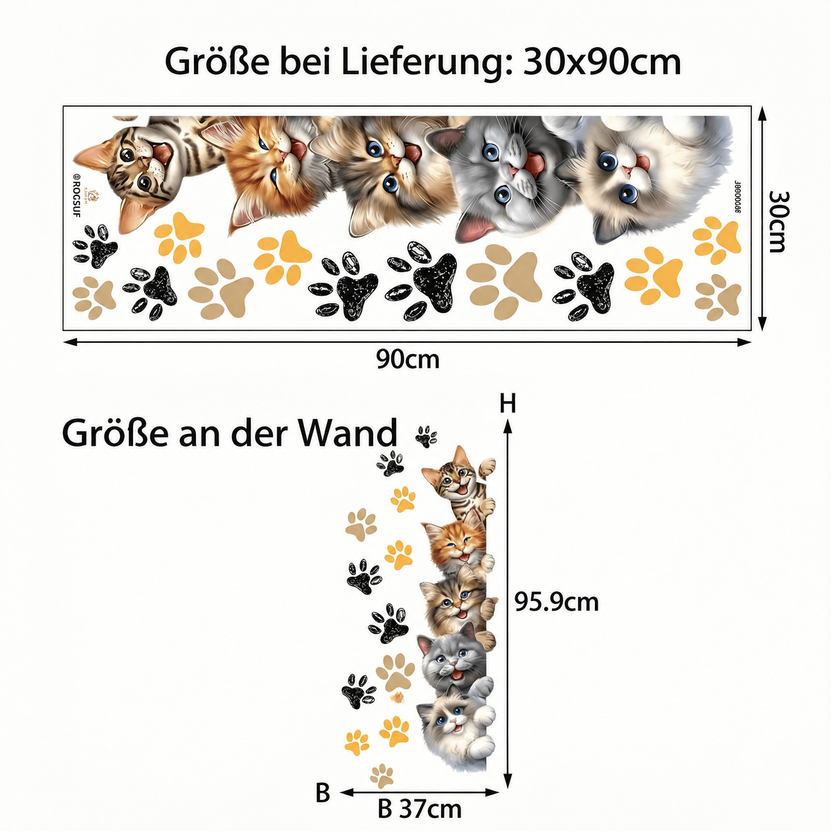 Wandtattoo Katze für die Kinderzimmertür - Maße