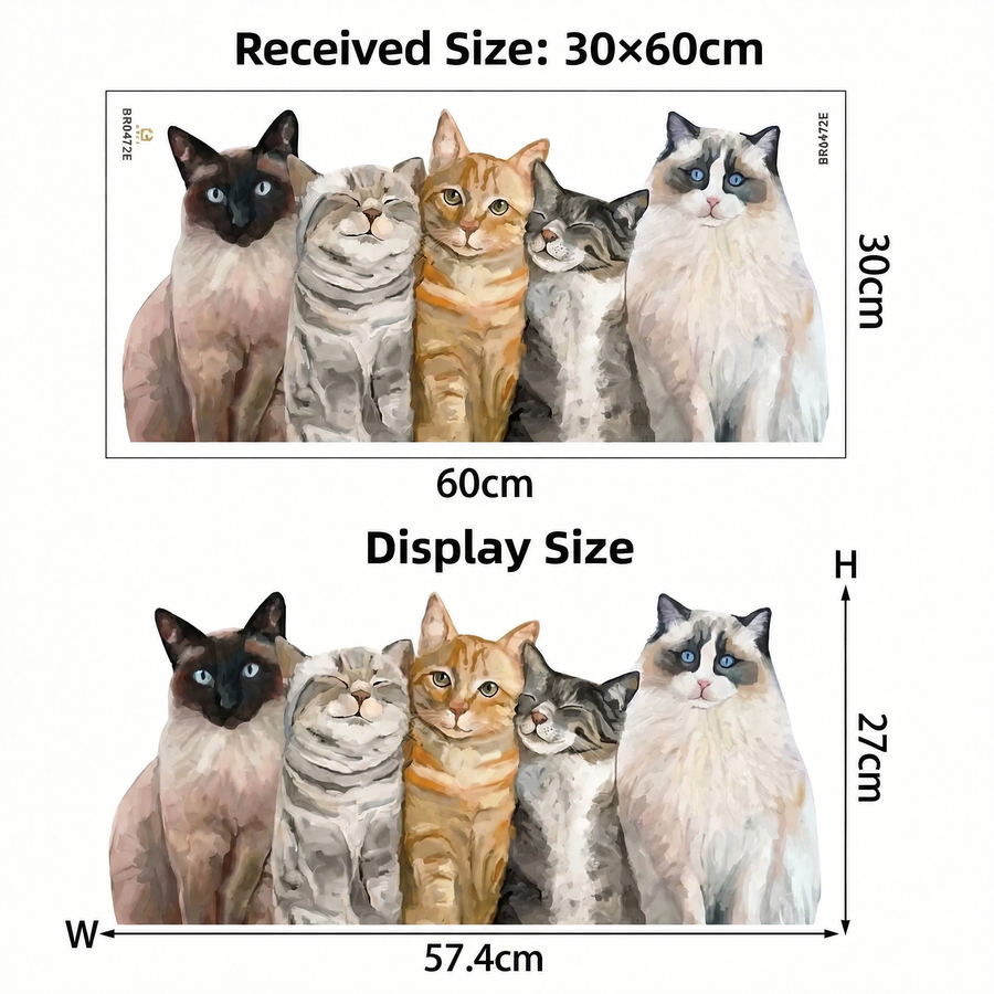 The sheet you receive compared with the design on the wall: Realistic Cat Wall Stickers