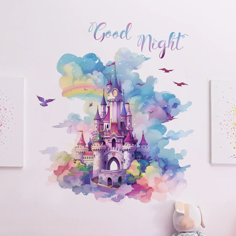 Stickers Muraux Château de Princesse Arc-en-Ciel Chambre Fille