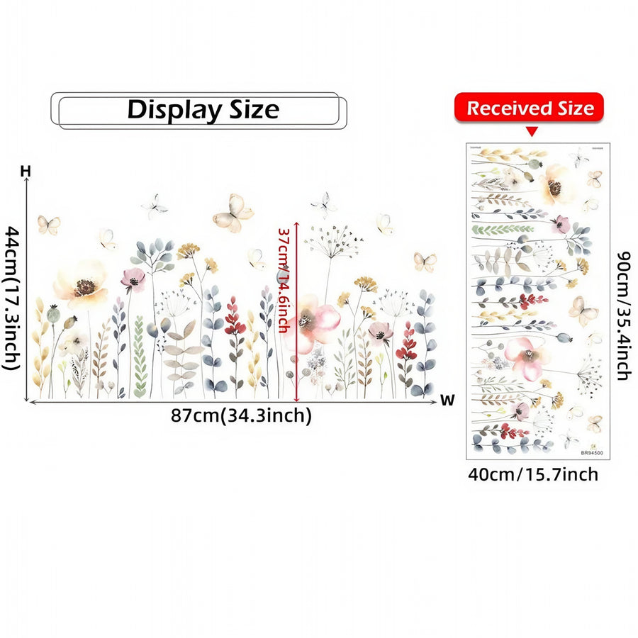 The sheet you receive compared with the design on the wall: Boho Poppy and Butterfly Wall Stickers for Baby Nursery
