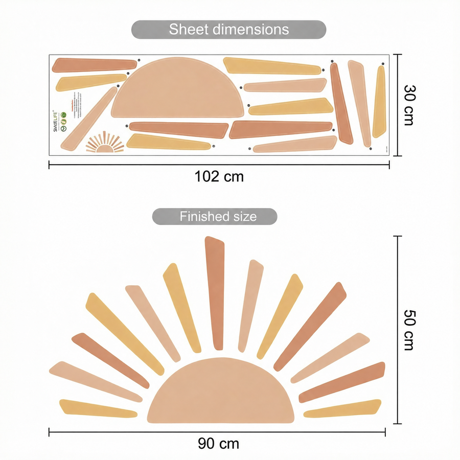 The sheet you receive compared with the design on the wall: Sunset Kids' Room Wall Stickers