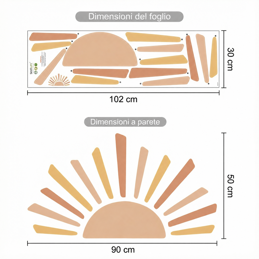 Adesivi murali tramonto per cameretta - Dimensioni