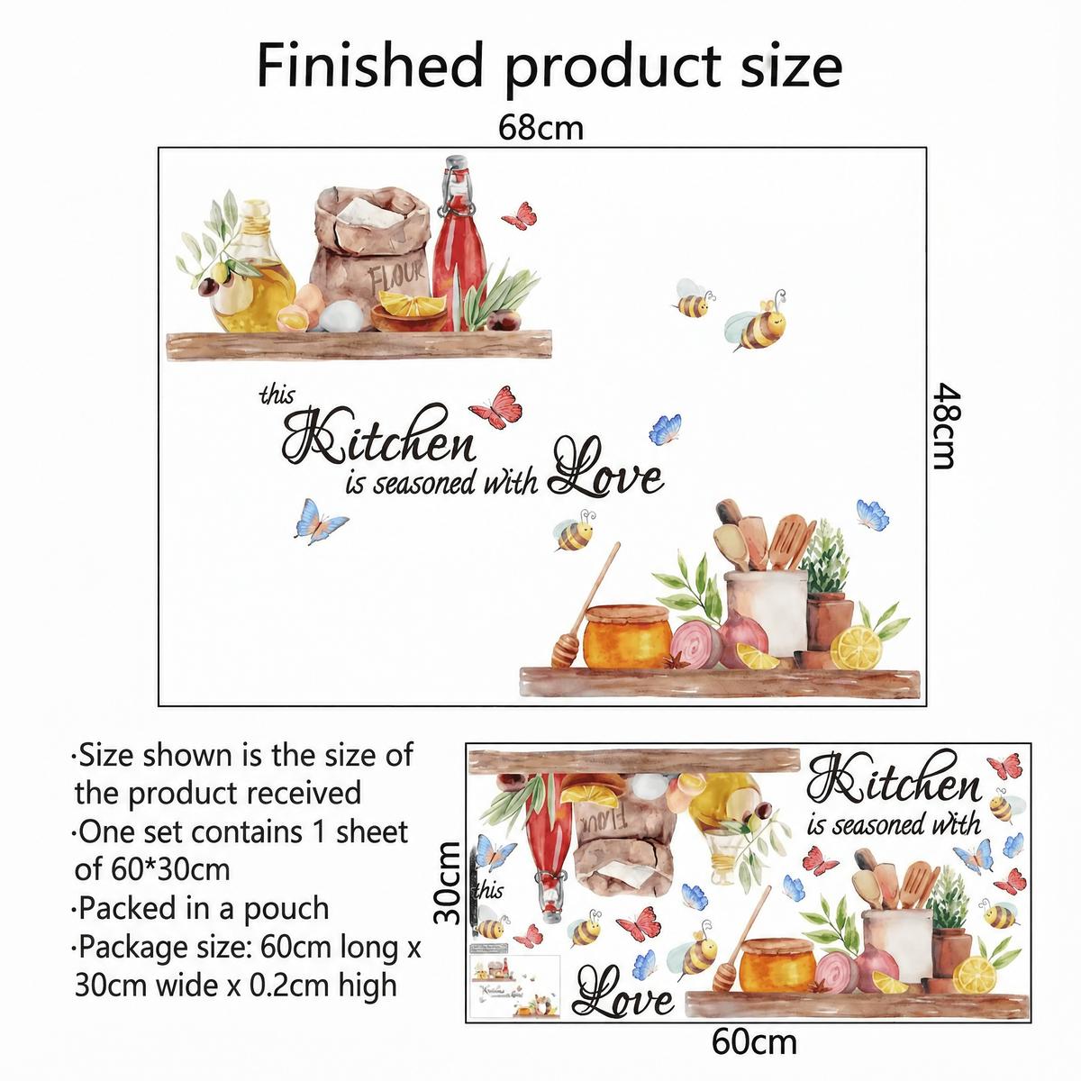Seasoned with Love Kitchen Wall Stickers - dimensions