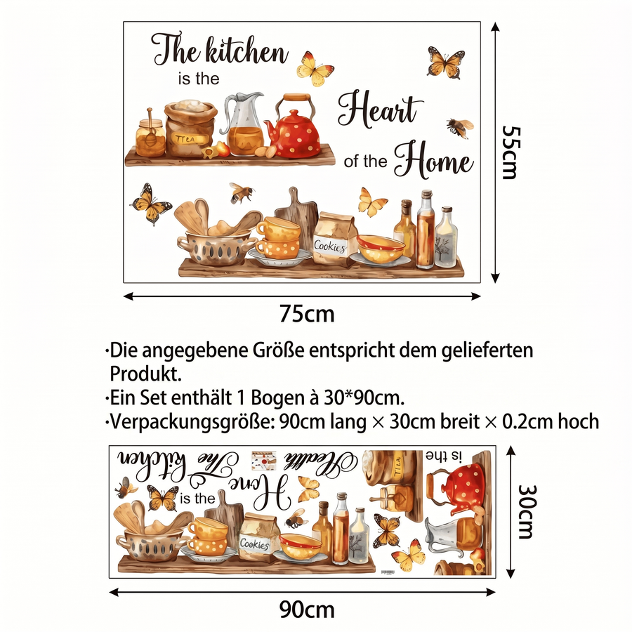 Der gelieferte Bogen im Vergleich zum Motiv an der Wand: Wandtattoo Küche im Landhausstil