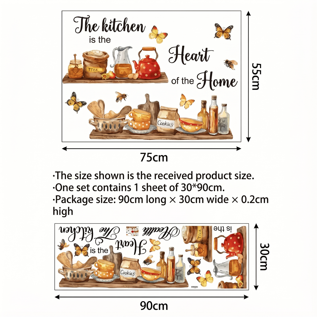 Country Kitchen Wall Stickers - dimensions