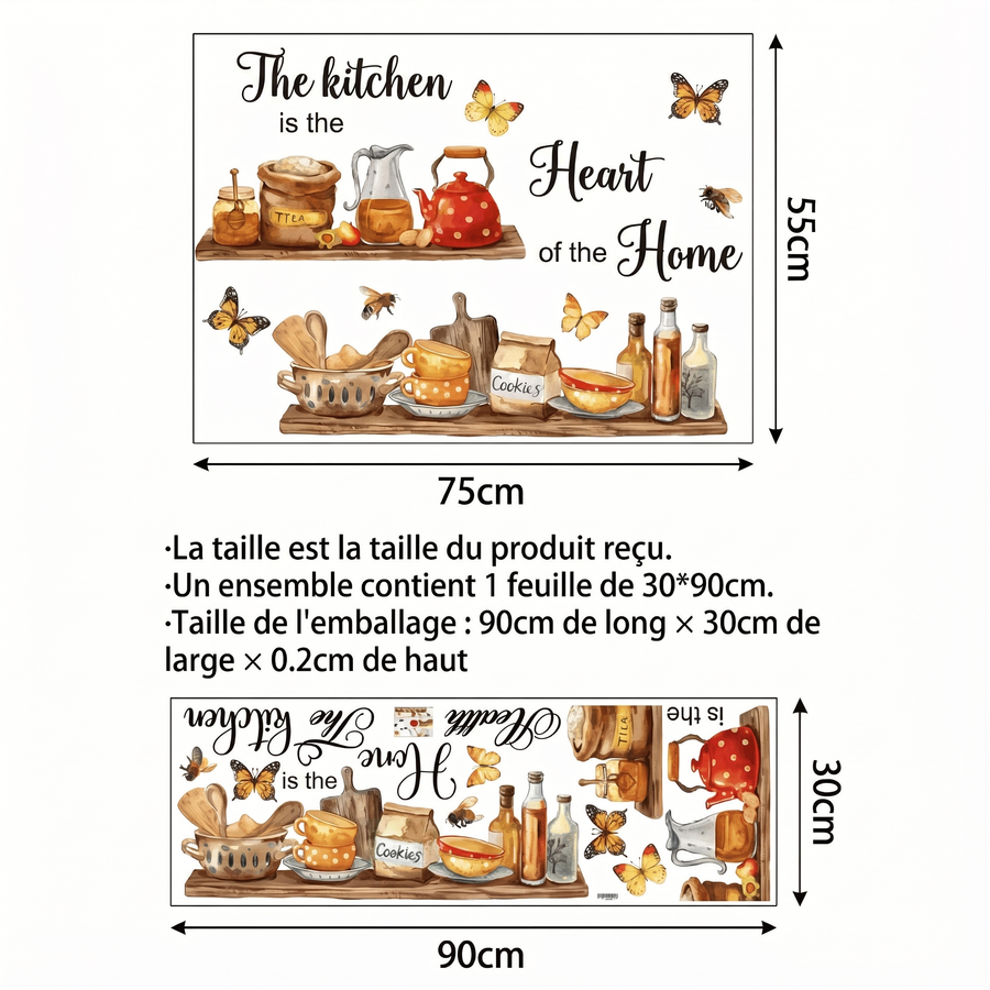 Comparaison entre la planche reçue et le motif posé : Stickers Muraux Cuisine Campagne