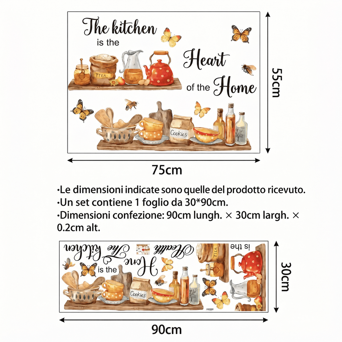 Adesivi murali cucina in stile rustico - Dimensioni