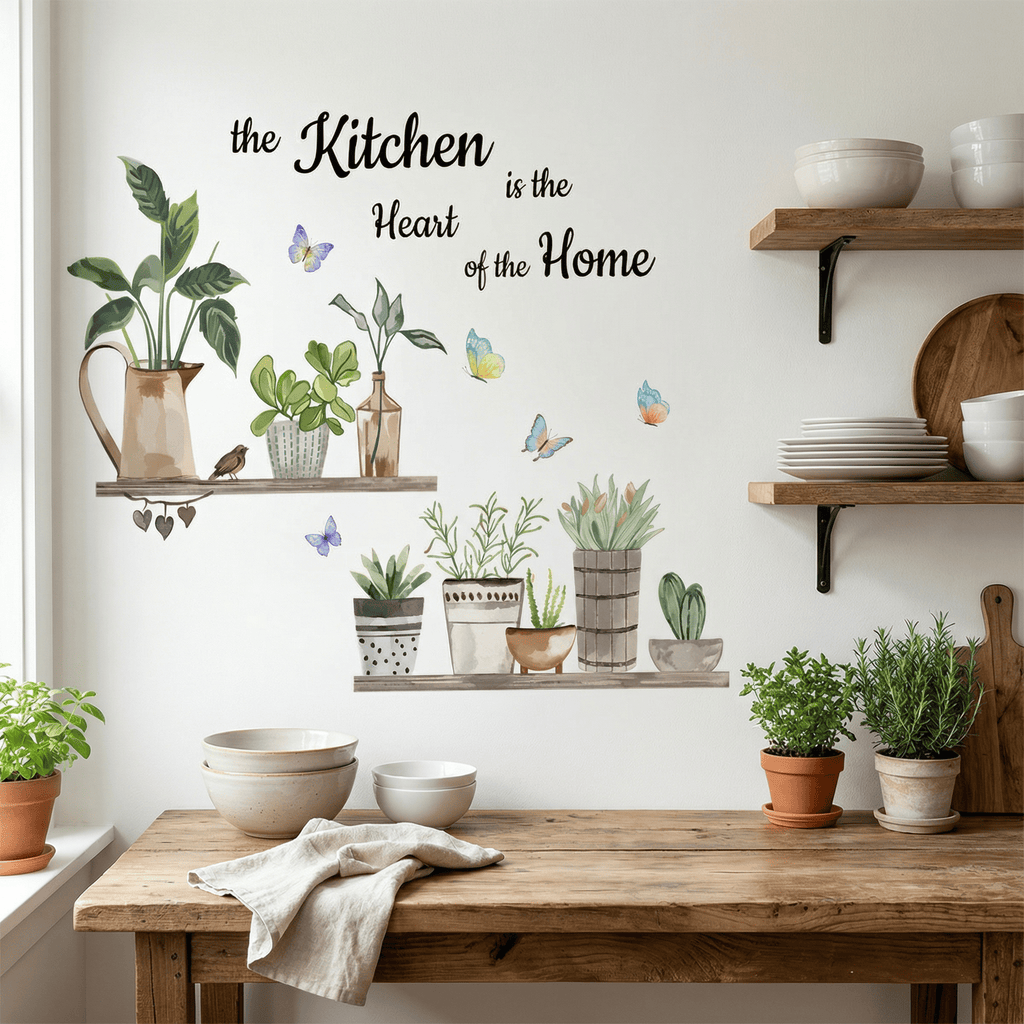 Stickers Muraux Cuisine Étagères Plantes en Pot