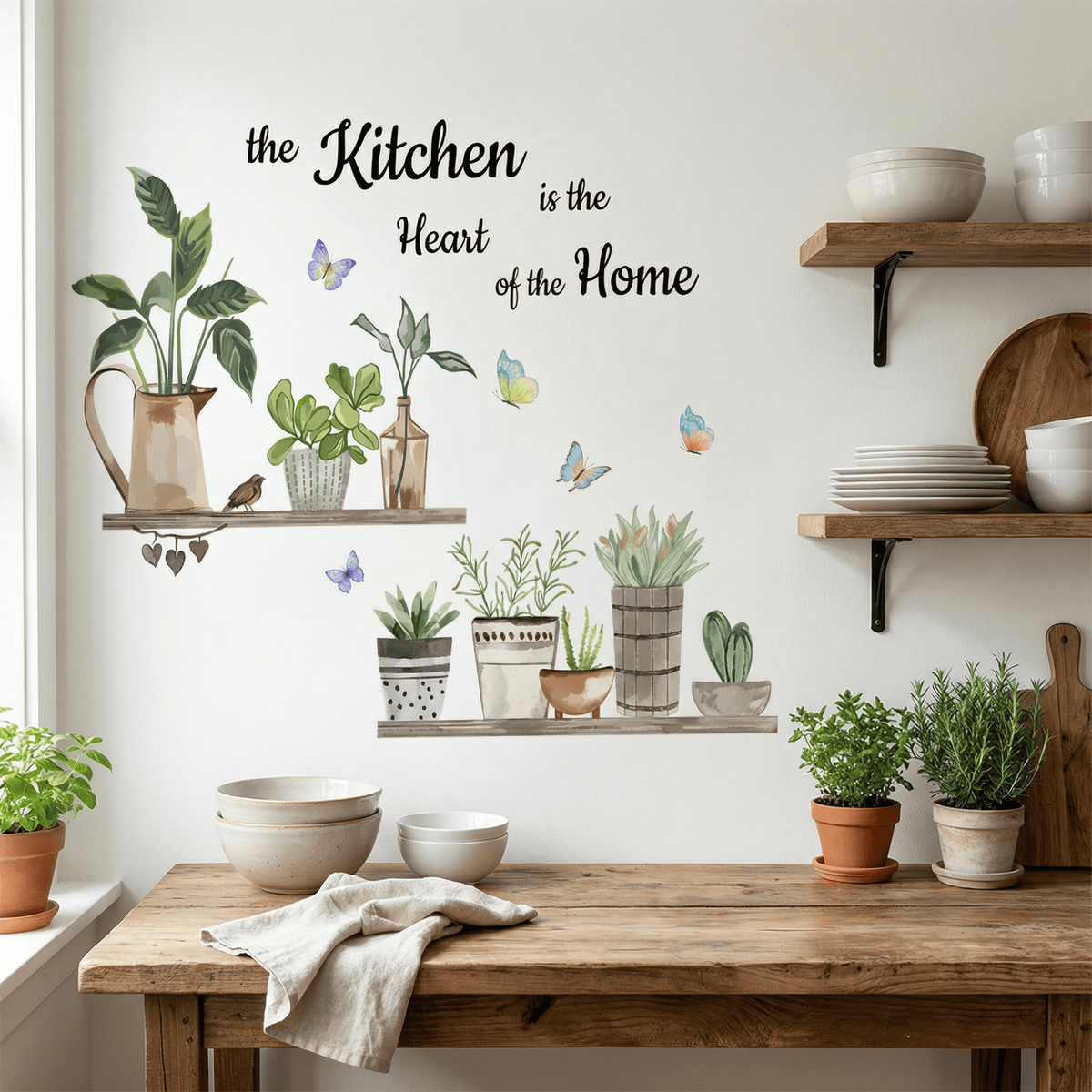 Stickers Muraux Cuisine Étagères Plantes en Pot