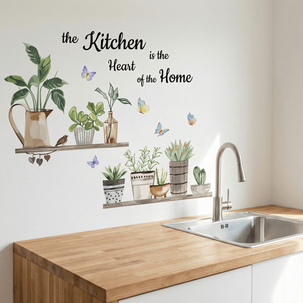 Stickers Muraux Cuisine Étagères Plantes en Pot