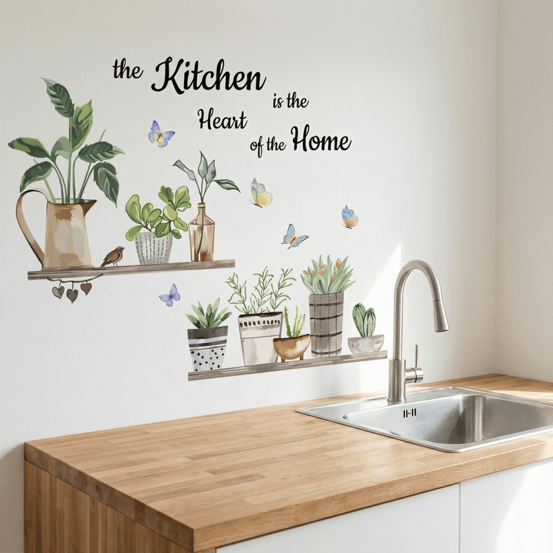 Stickers Muraux Cuisine Étagères Plantes en Pot