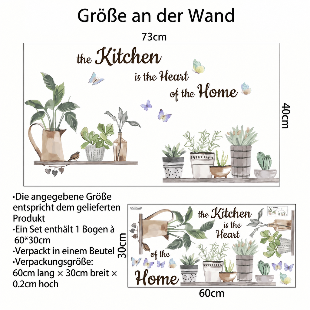 Wandtattoo Regale mit Topfpflanzen für die Küche - Maße