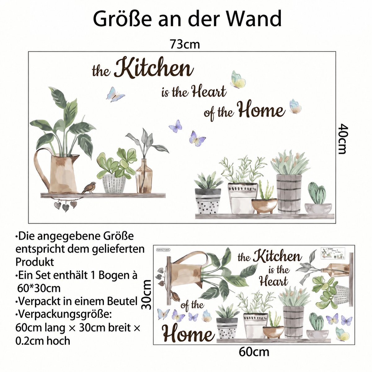 Wandtattoo Regale mit Topfpflanzen für die Küche - Maße
