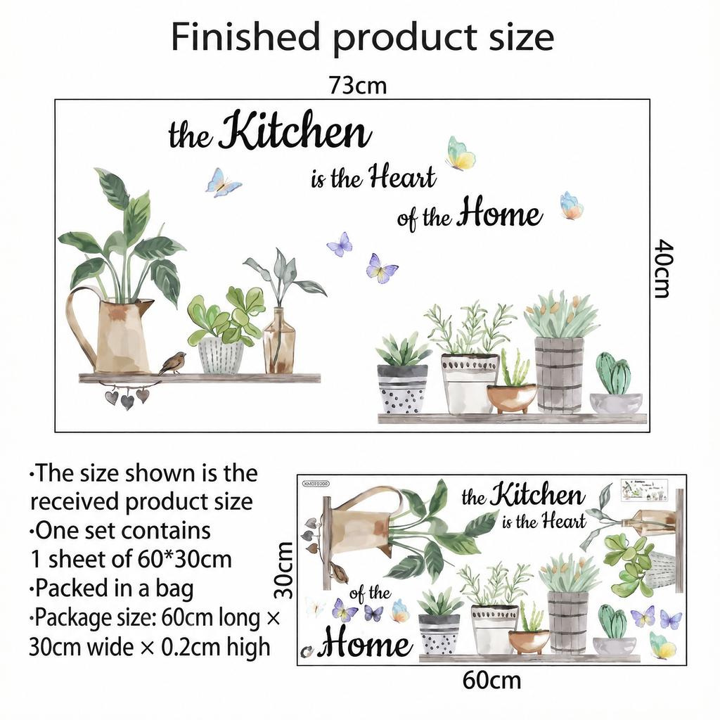 Potted Plant Shelves Kitchen Wall Stickers - dimensions