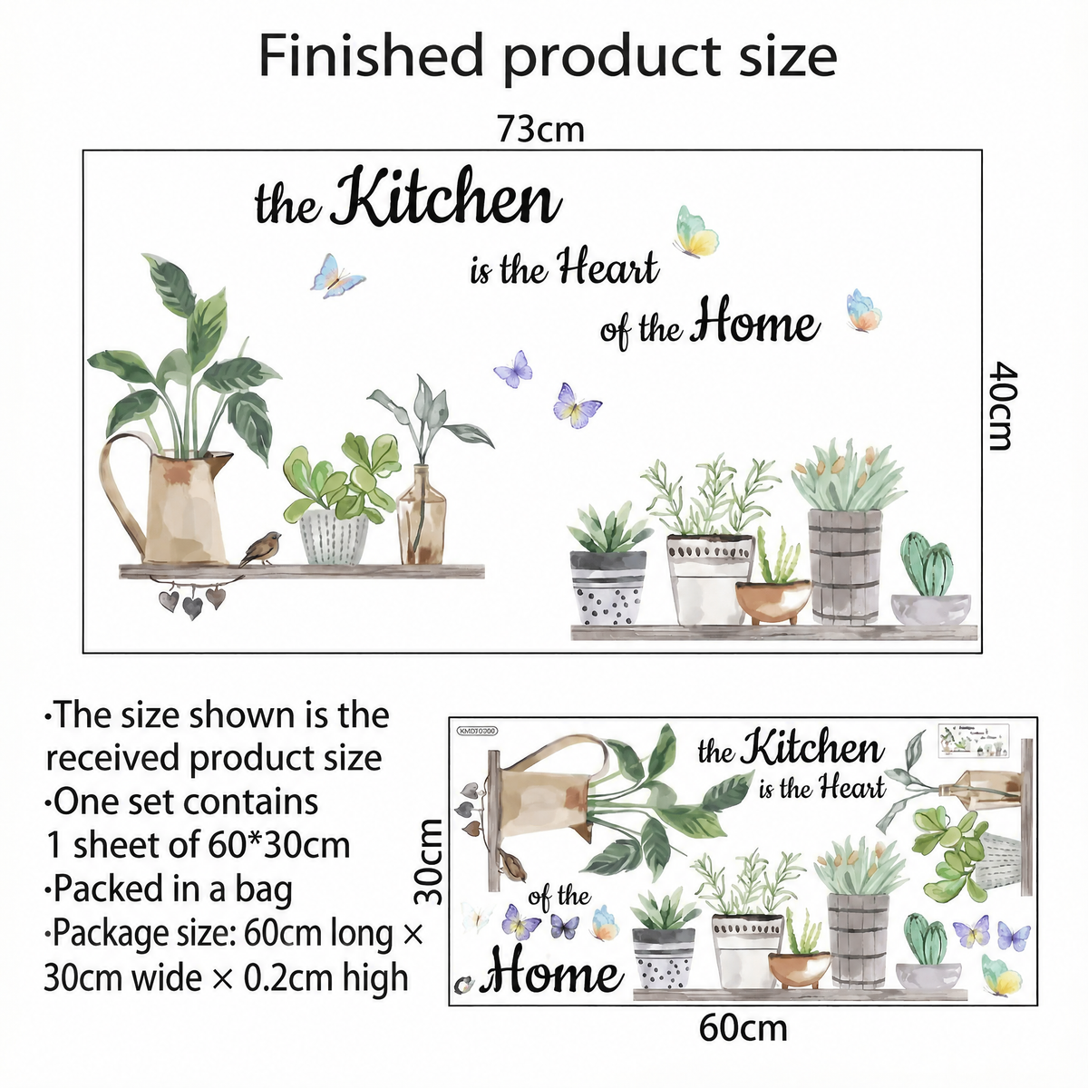 Potted Plant Shelves Kitchen Wall Stickers - dimensions