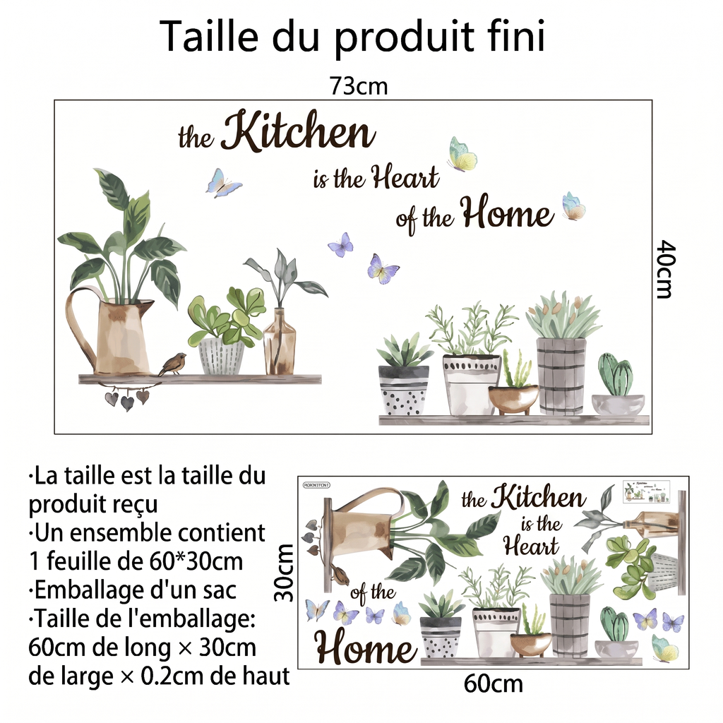 Stickers Muraux Cuisine Étagères Plantes en Pot - dimensions
