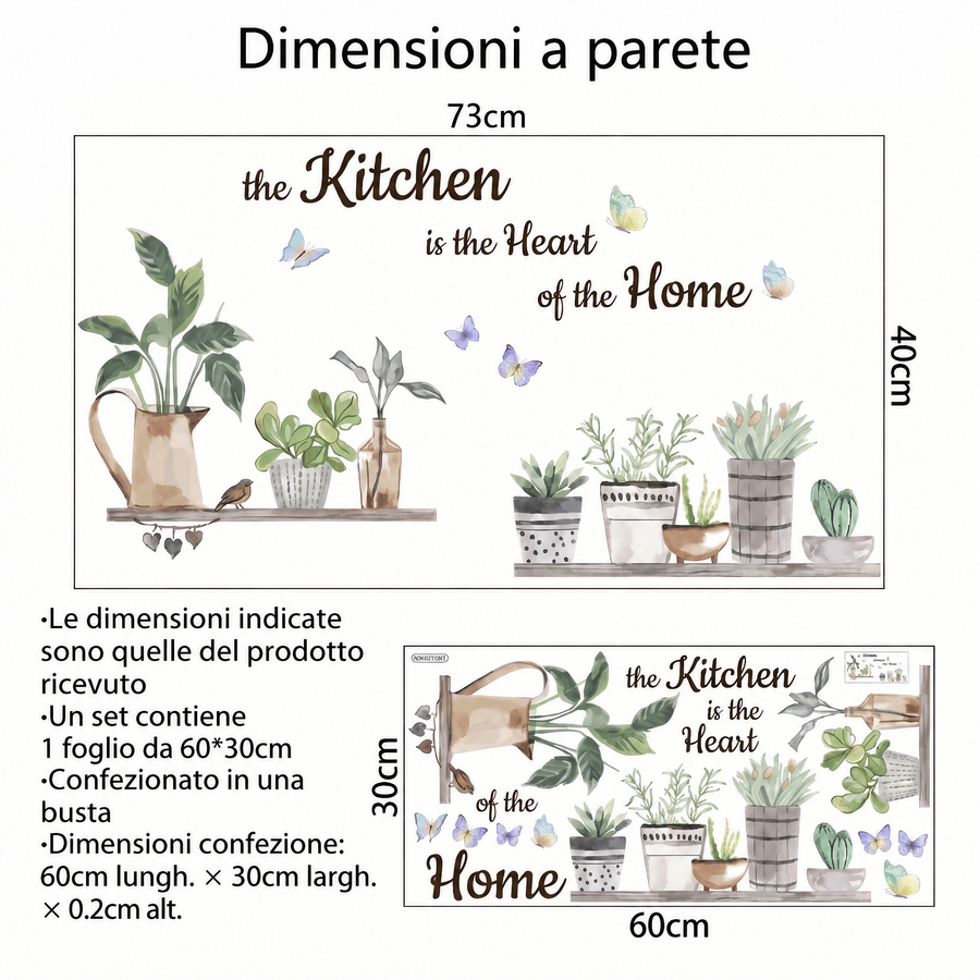 Il foglio che ricevi a confronto con il motivo applicato: Adesivi murali mensole con piante in vaso per cucina