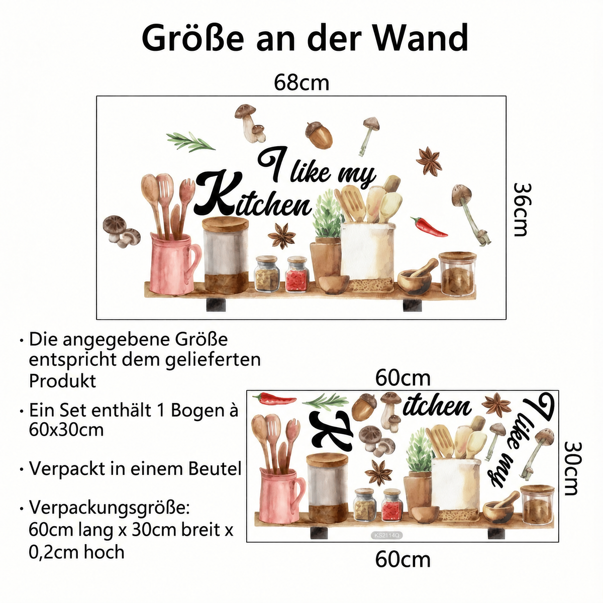 Wandtattoo Spruch I like my Kitchen - Maße