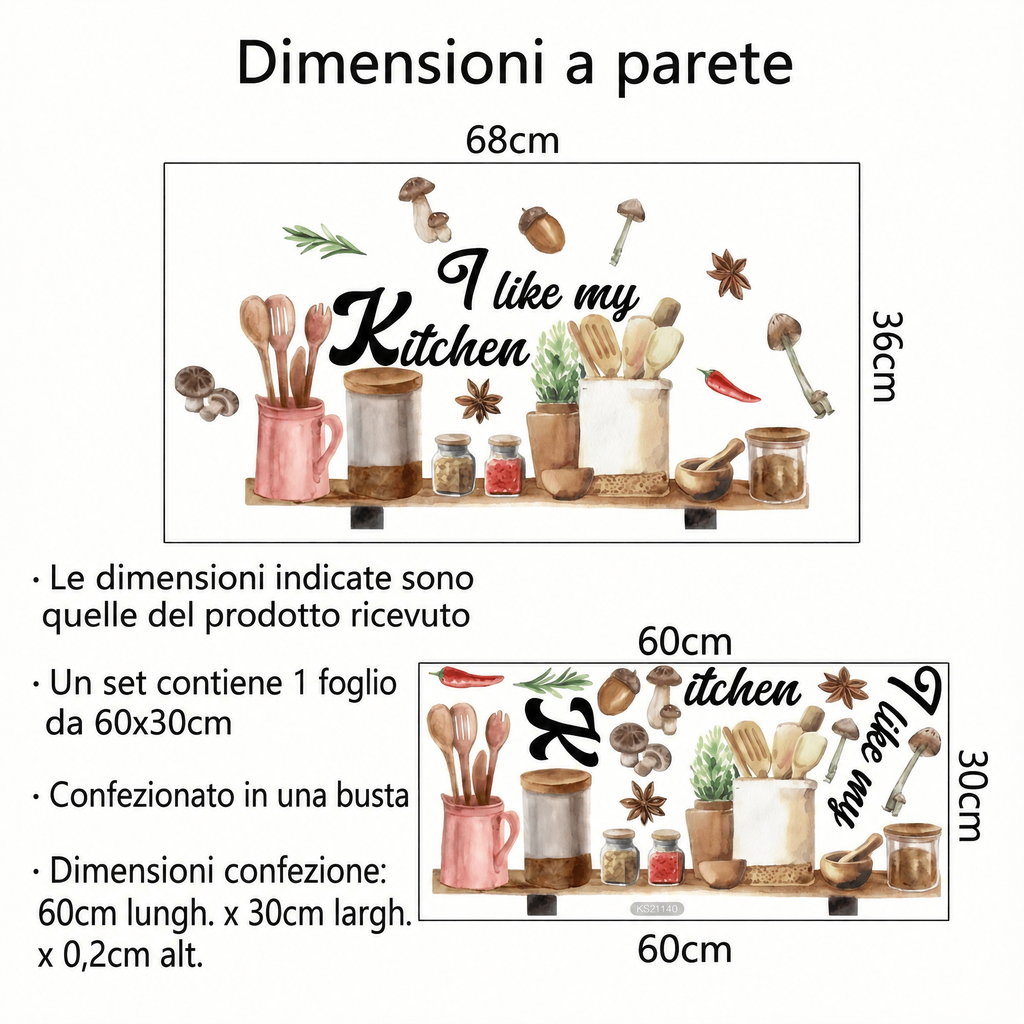 Adesivi murali frase I like my Kitchen - Dimensioni