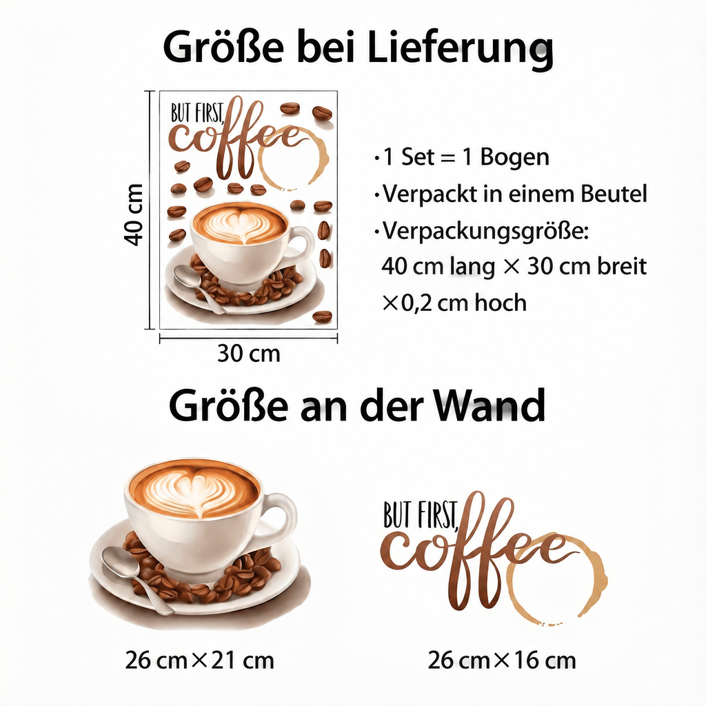 Wandtattoo Kaffeetasse für die Küche - Maße
