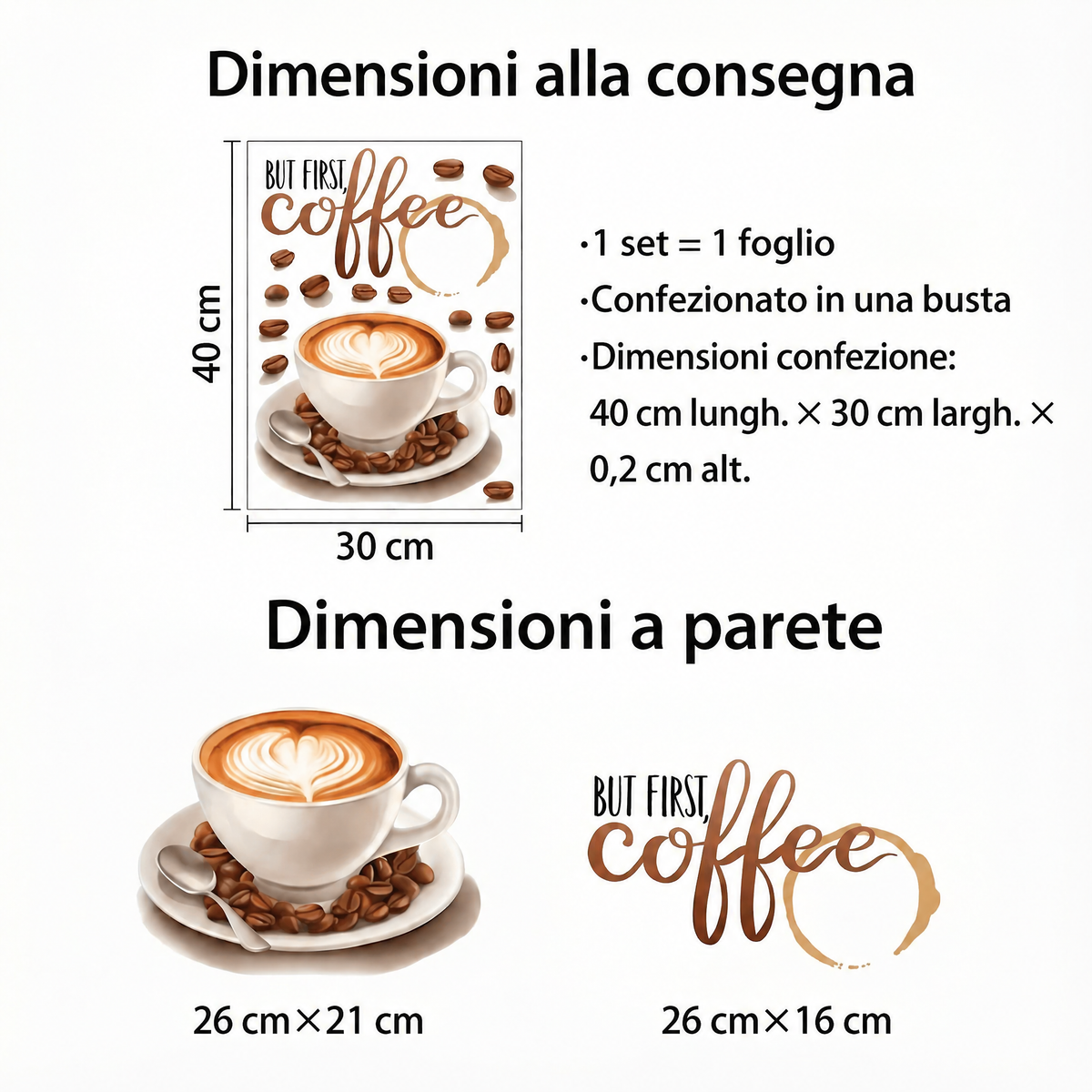 Adesivi murali tazza di caffè per cucina - Dimensioni