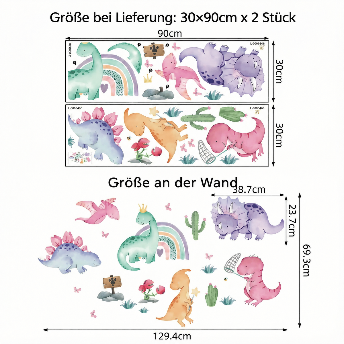 Wandtattoo Dinosaurier fürs Babyzimmer - Maße