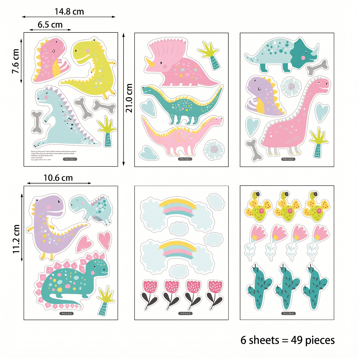 Dinosaur Girls' Room Wall Stickers - dimensions