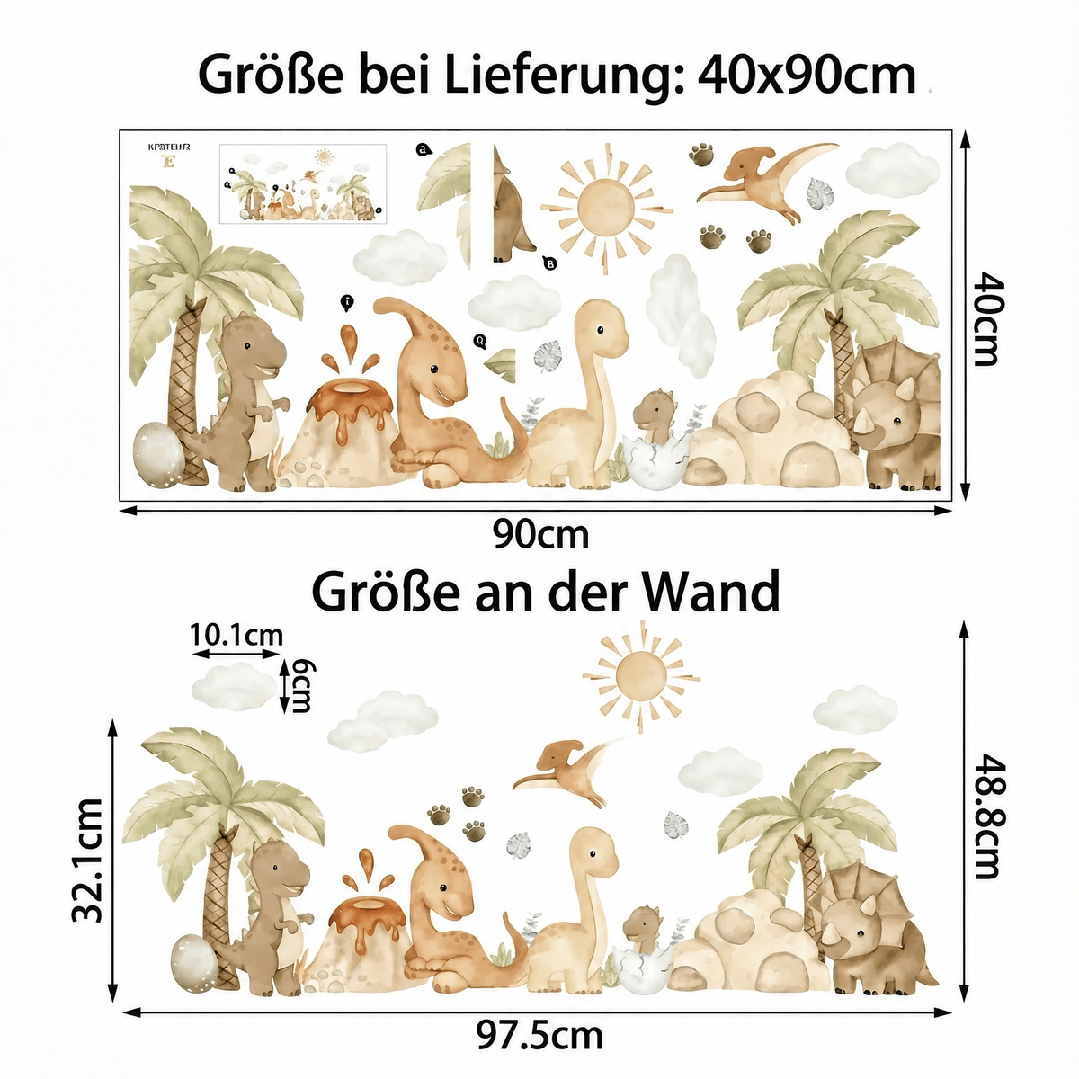 Wandtattoo Dinosaurier fürs Jungenzimmer - Maße