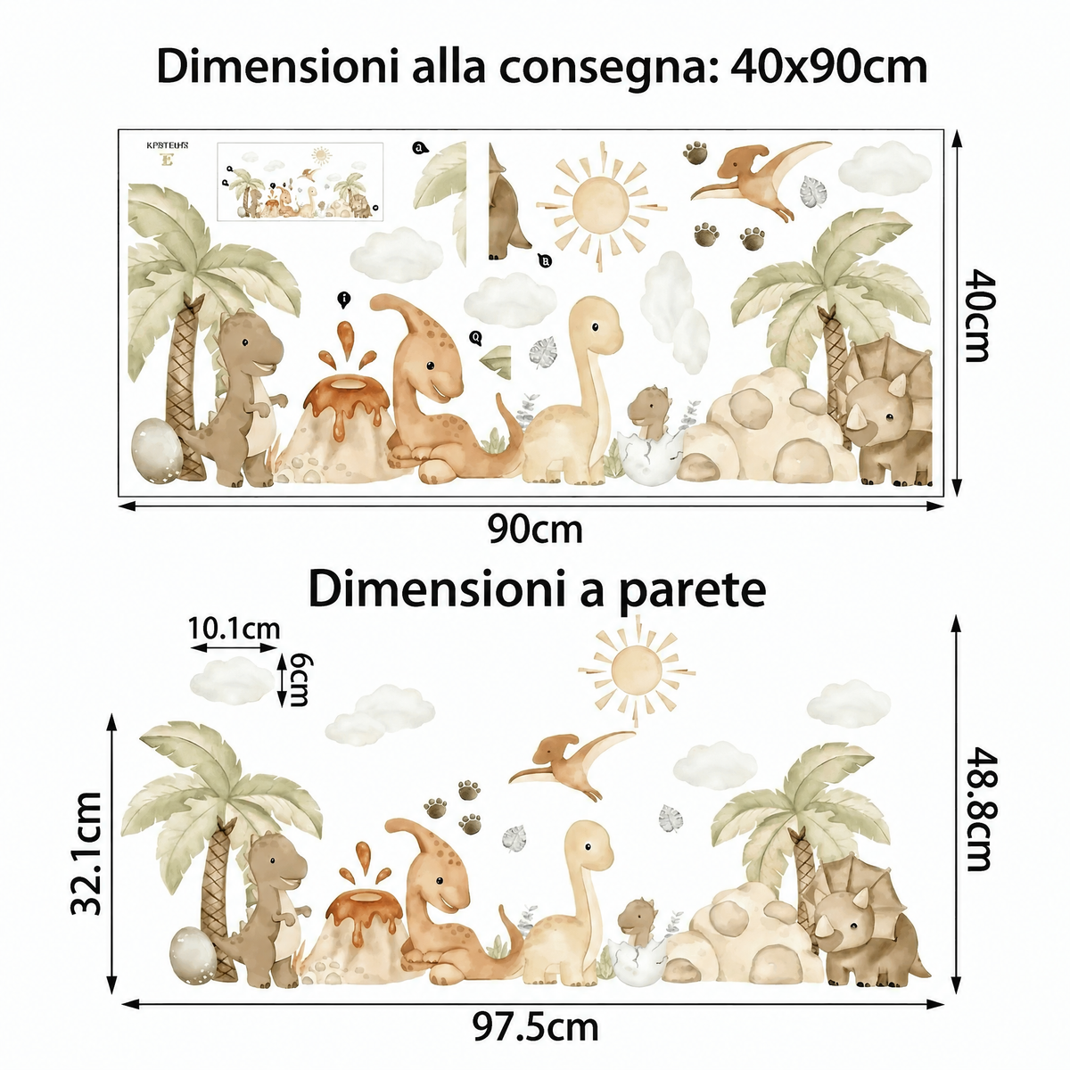 Adesivi murali dinosauri per cameretta bambino - Dimensioni