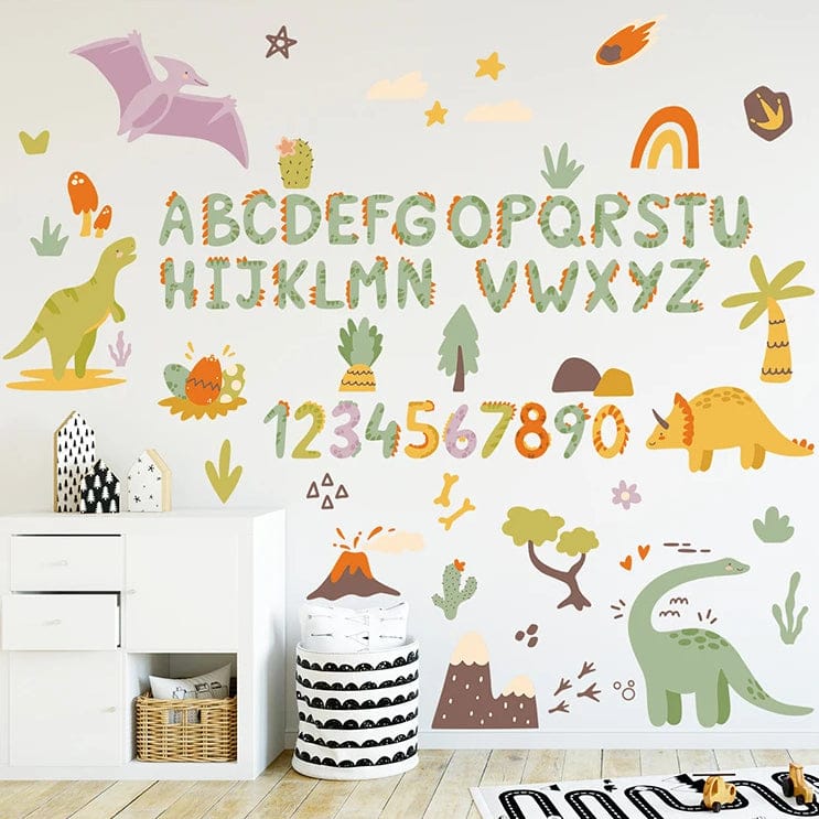 Stickers Muraux Dinosaure Enfant Alphabet & Chiffres
