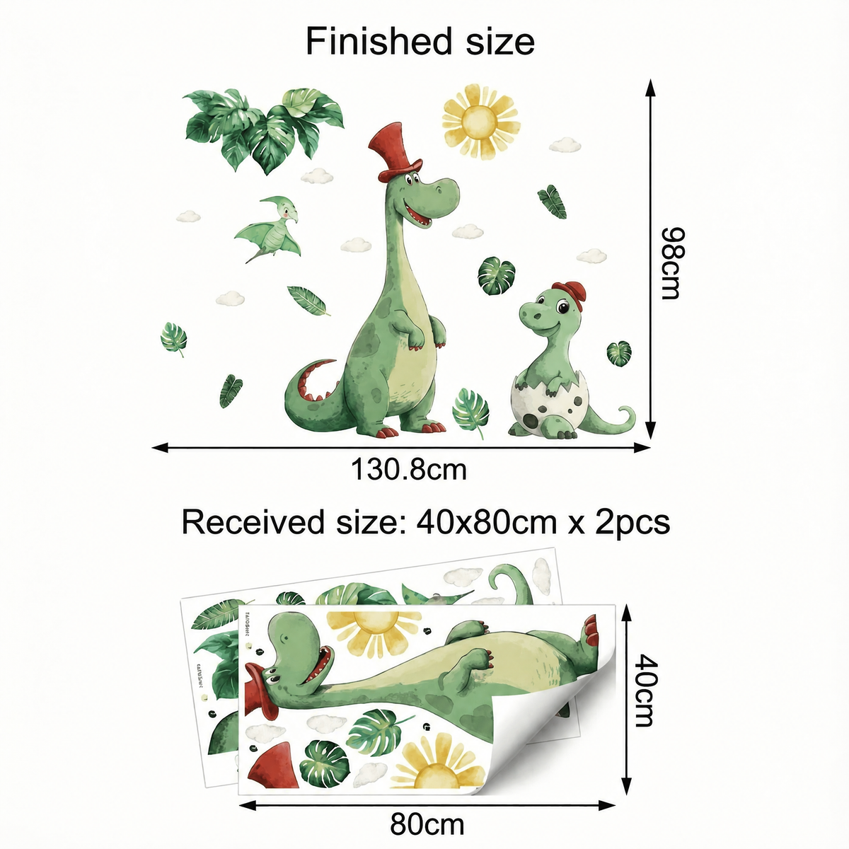 Giant Dinosaur Kids' Room Wall Stickers - dimensions
