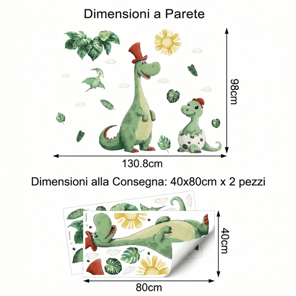 Adesivi murali dinosauro gigante per cameretta - Dimensioni