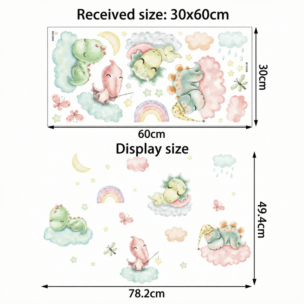 Pastel Dinosaur Wall Stickers - dimensions