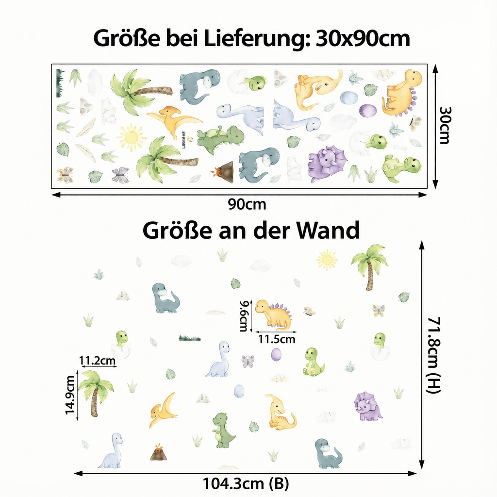 Wandtattoo Kleine Dinosaurier - Maße
