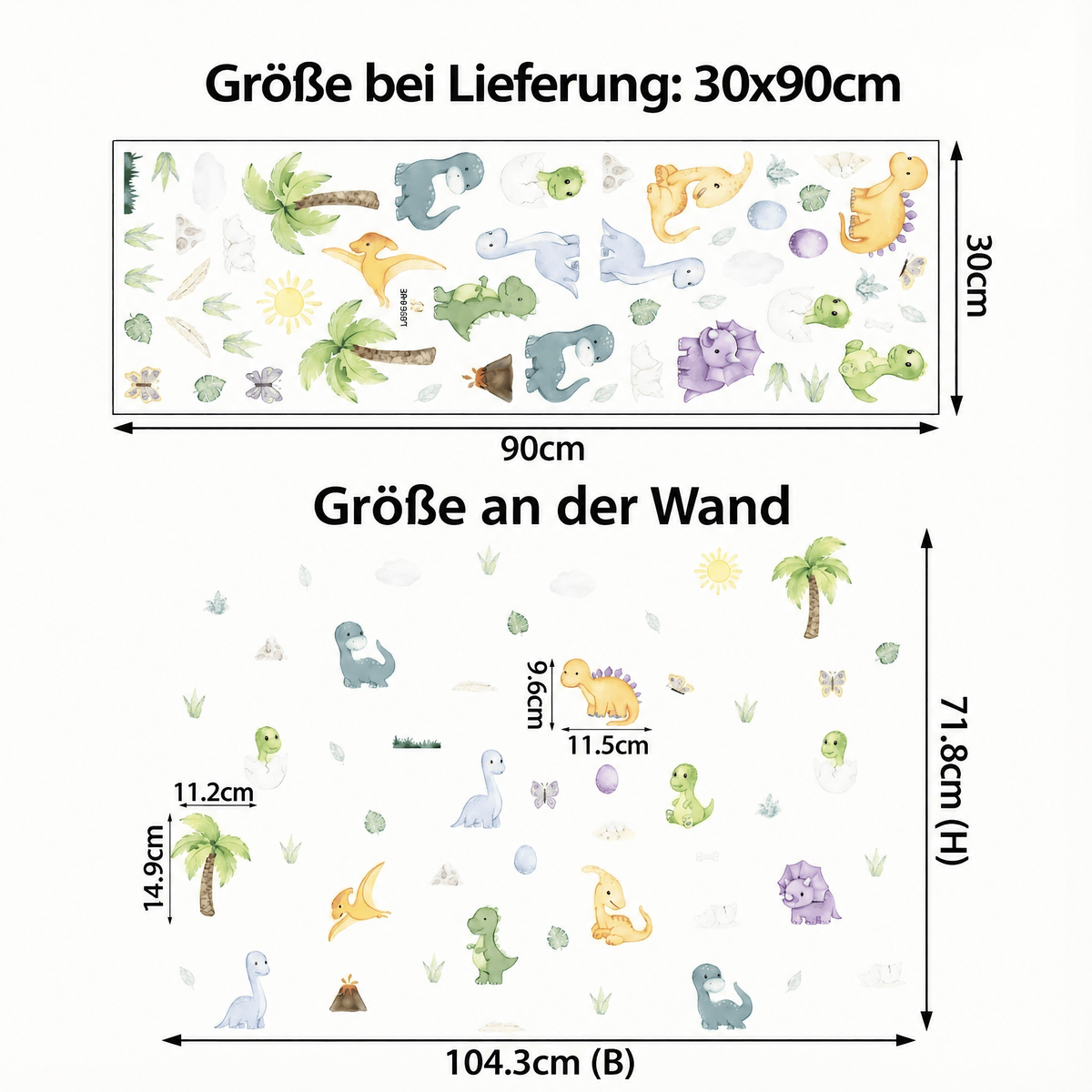 Wandtattoo Kleine Dinosaurier - Maße