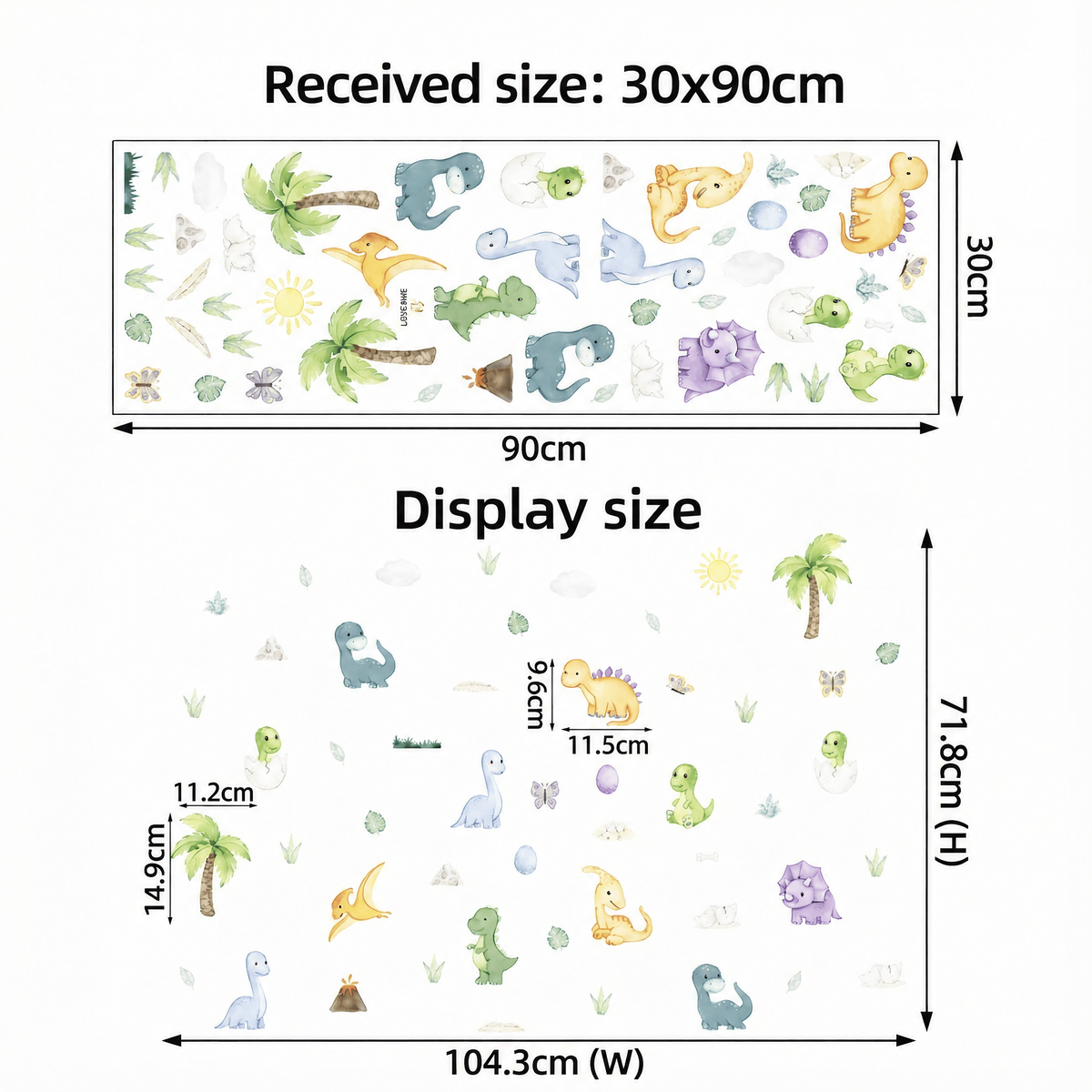 Little Dinosaurs Wall Stickers - dimensions