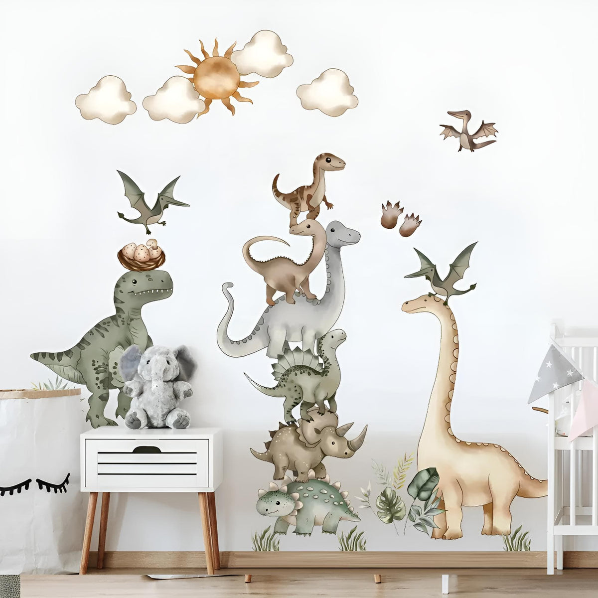 Stickers Muraux Dinosaures Aquarelle Chambre Enfant