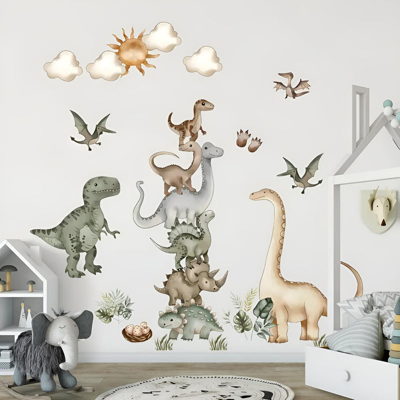 Stickers Muraux Dinosaures Aquarelle Chambre Enfant
