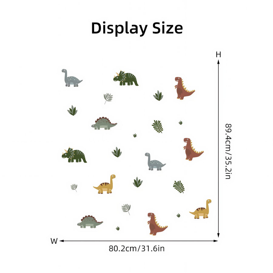 The sheet you receive compared with the design on the wall: Repositionable Dinosaur and Leaf Wall Stickers