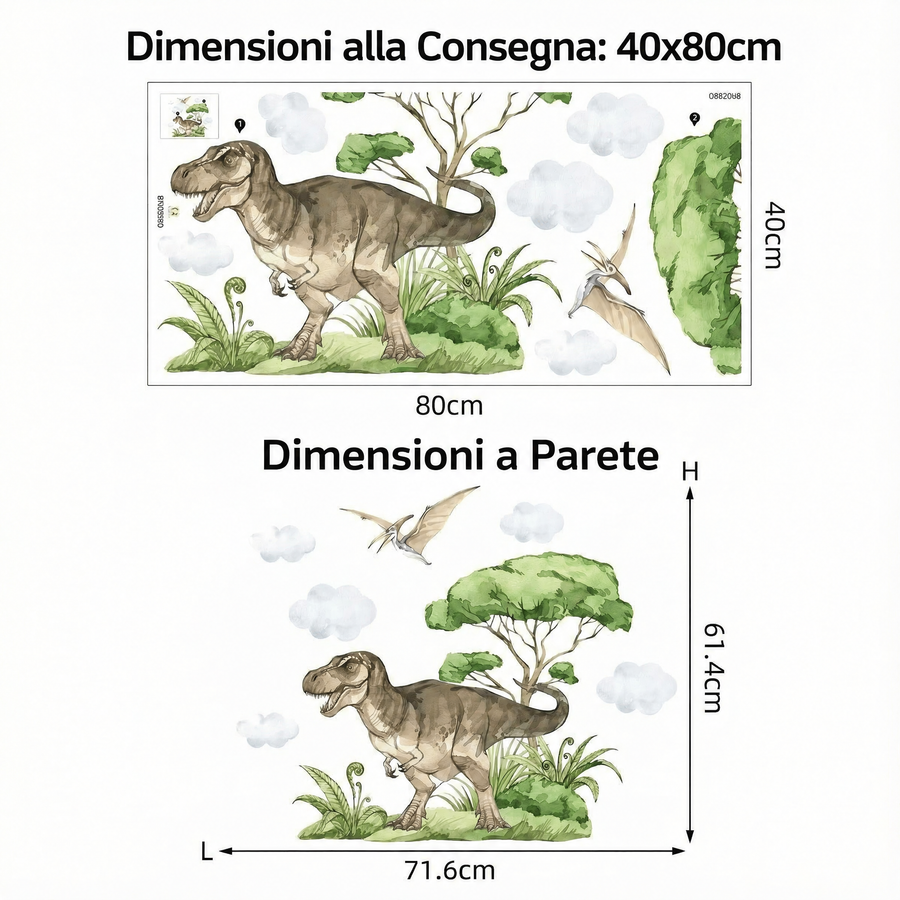 Il foglio che ricevi a confronto con il motivo applicato: Adesivi murali dinosauri T-Rex