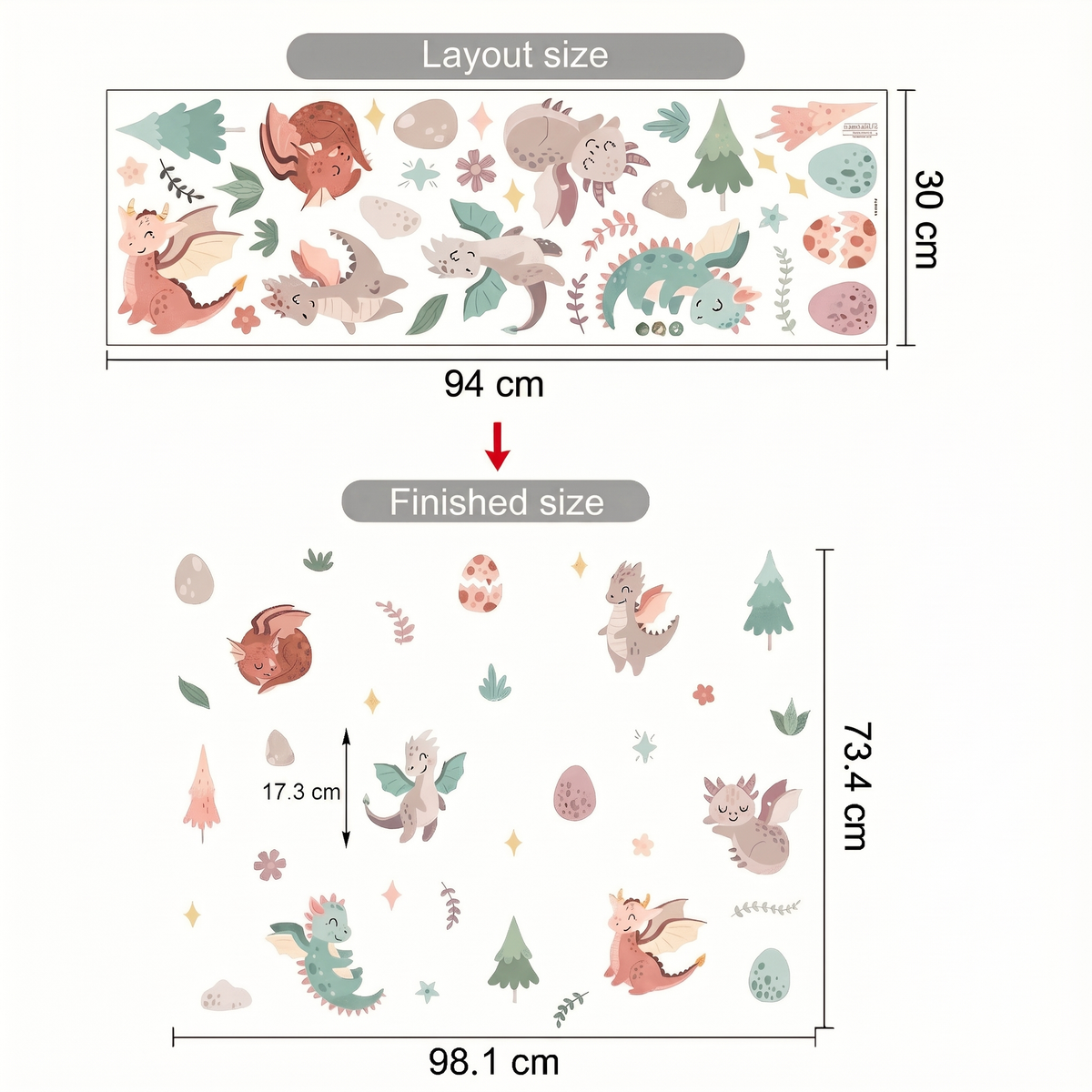 Dragon Nursery Wall Stickers - dimensions